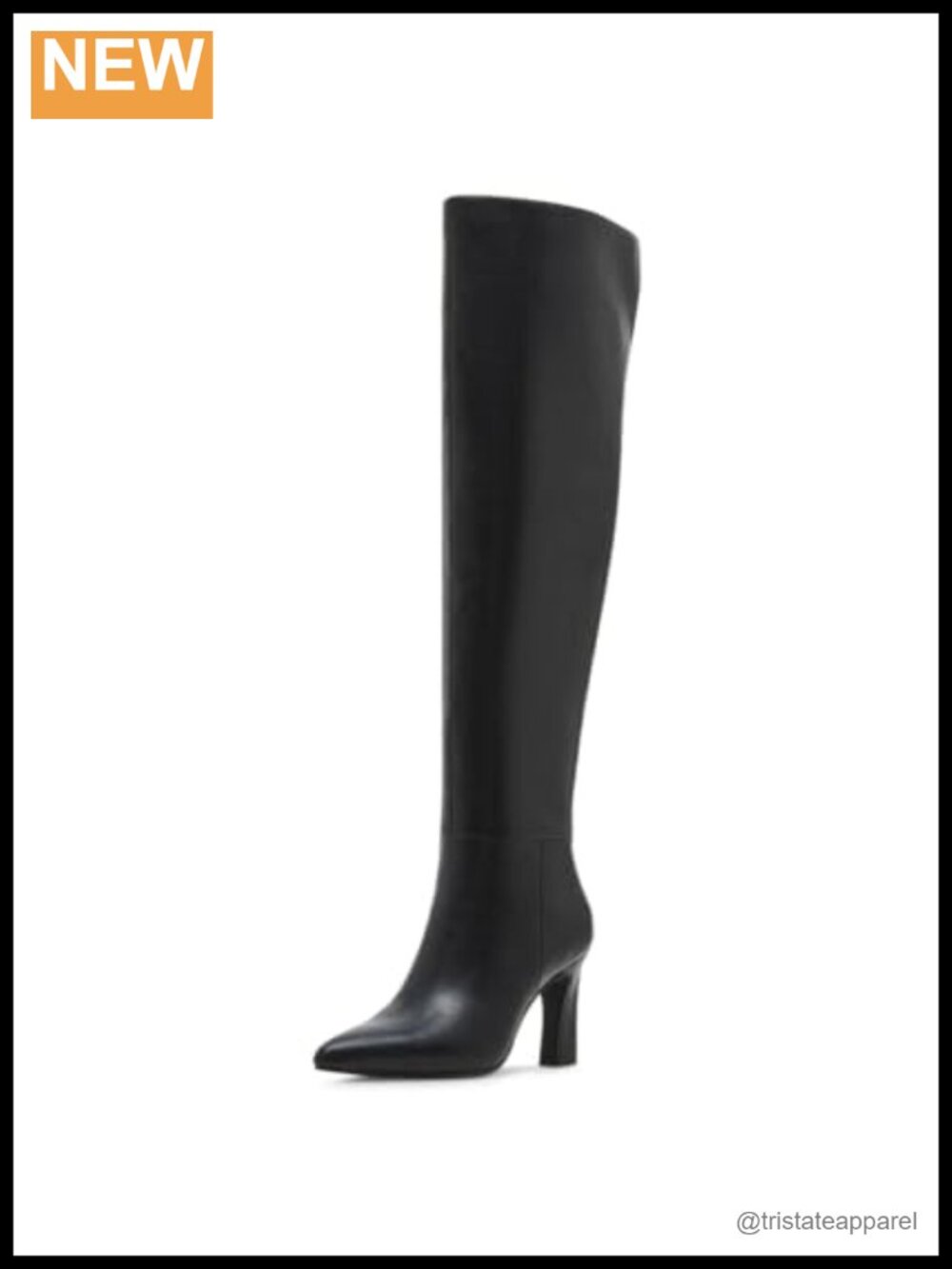 Women's Pointed Toe Knee High Equestrian Boot with Block Heel and Zip Closure